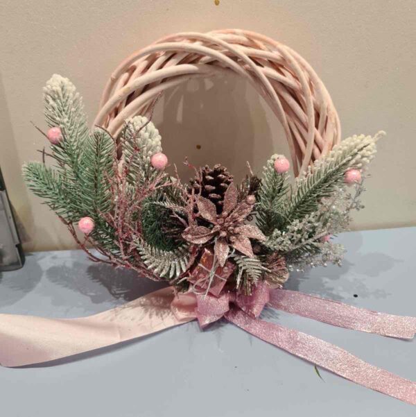 Вінок руч. роб. Новорічний маленький рожевий