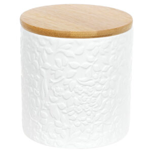 Банка керамічна з бамбуковою кришкою "Жасмин" 550мл білий матовий