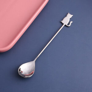 Ложка кавова з нержавіючої сталі, котик сидячий, срібна