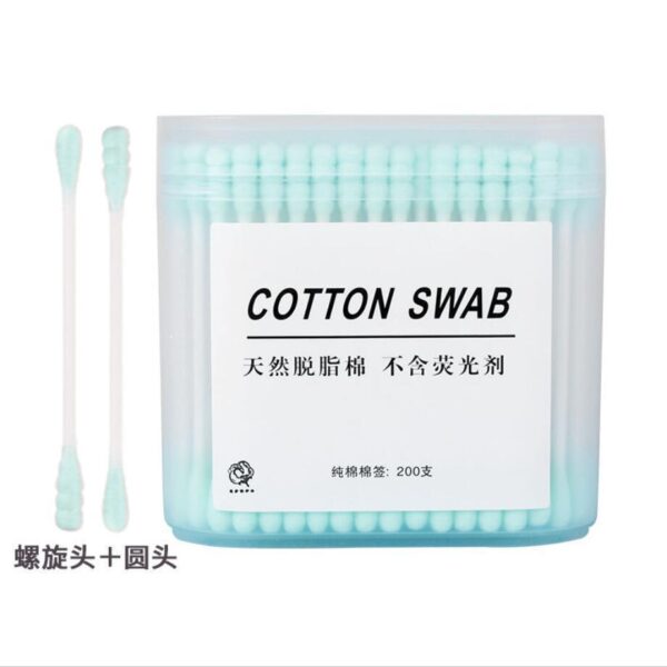 Палички котонові косметичні зі спіральною головкою, 200 шт зелені