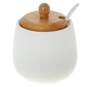 50b6f244-664e-4a59-b6d8-06c0d7e0e111.jpg Цукорниця порцелянова "Naturel" з ложкою та бамбуковою кришкою полоску біла, 350 мл