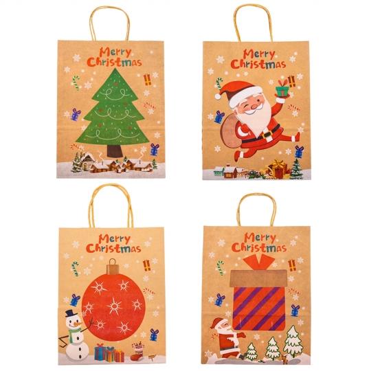 Пакет подарунковий "M" (26*33*12) Крафт Новорічний