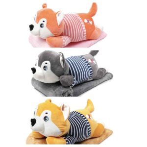 Іграшка-подушка-плед плюшева "Хаскі", коричневий/беж/сірий/оранжевий