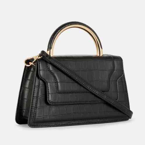 Сумочка-міні Primark ефект крокодила з золотистою ручкою чорна