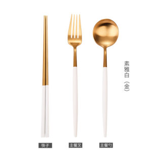59c8e63f-4862-4400-98bc-eaf29d2ccf57.jpg Столові прибори з нержавіючої сталі 3 предмета (ложка, вилка, палички), біло-золотий