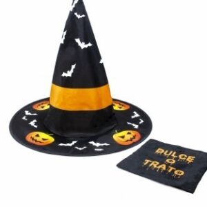 Капелюх відьми з гарбузами чорний з оранжевим з сумочкою