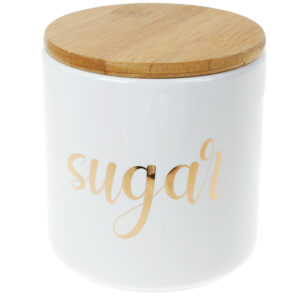 Банка керамічна з бамбуковою кришкою Sugar, 500мл білий із золотом
