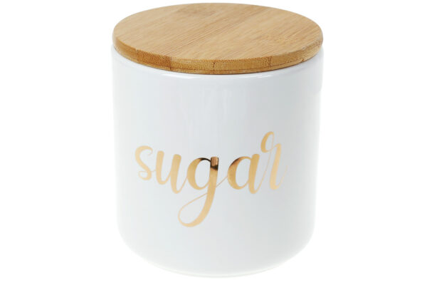 Банка керамічна з бамбуковою кришкою Sugar, 500мл білий із золотом