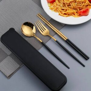 5d4fa0ee-ea45-4de8-9e3a-07c61ce5935c.jpg Набір столових приборів (Виделка/Ложка/ Палички для суші) з контейнером чорно-золотий