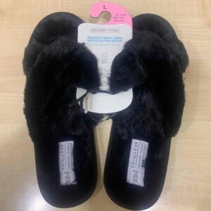 Тапочки жіночі з перехрещеними ремінцями Primark плюшеві (устілка меморі) чорні