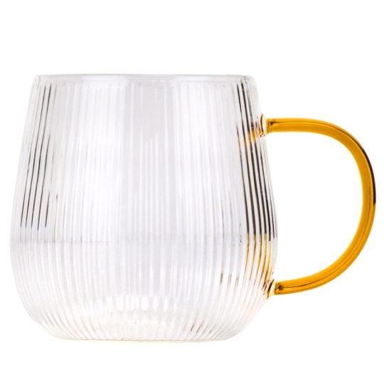 Чашка скляна "Світанок" рельєфна з золотистою ручкою 400 мл