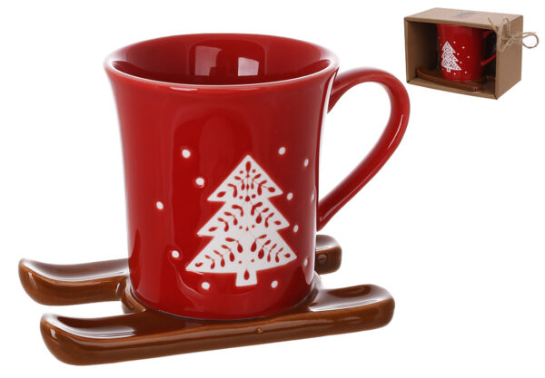 Чашка керамічна Новорічна "На санчатах" червона 150 мл