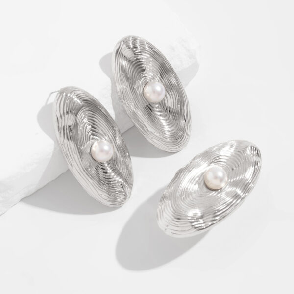 Каблучка геометрична овальна з перлиною срібна (10742)