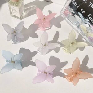 Заколка-краб для волосся "Метелик" M (7 см) матовий прозорий