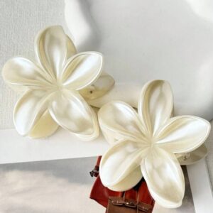 Заколка-краб для волосся «Тропічна квітка» L (7-8 см) перламутрова 1 шт