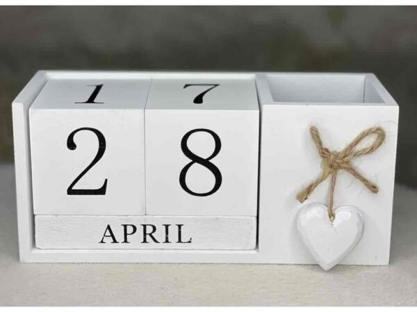 Вічний календар дерев'яний кубики з органайзером (білий)