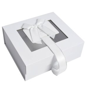 Коробка подарункова складна з віконцем та стрічкою біла 20*18*8 см