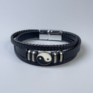Браслет чоловічий потрійний "Інь-Янь" екошкіра чорний