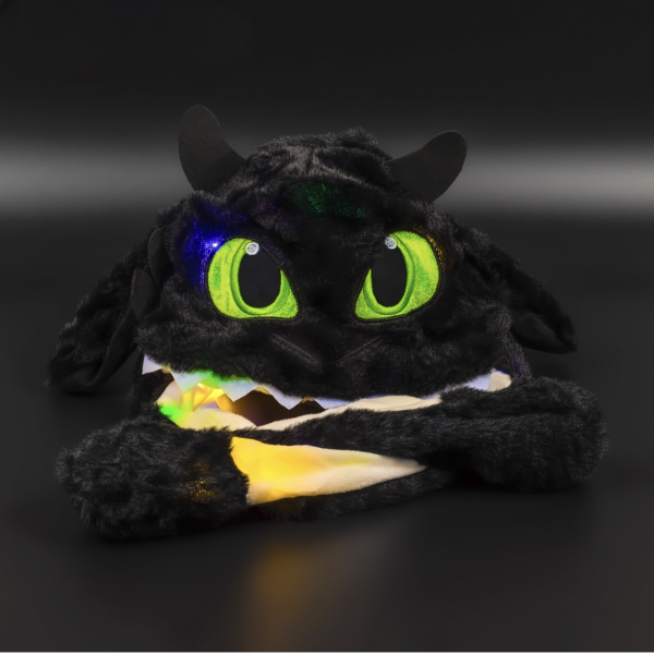 Шапка з рухливими вушками «Дракон Беззубик» та підсвіткою чорний