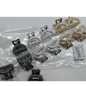 Заколка/краб міні для волосся металева рельєфна чорний/срібло/золото 2,5 см