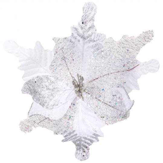 Декоративна квітка "Пуансетія" срібна 32 см