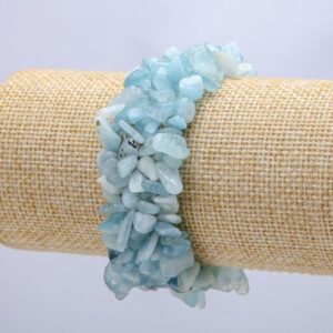 Браслет натур. Аквамарин блакитний крихта широкий стрейч