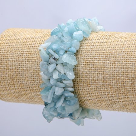 Браслет натур. Аквамарин блакитний крихта широкий стрейч