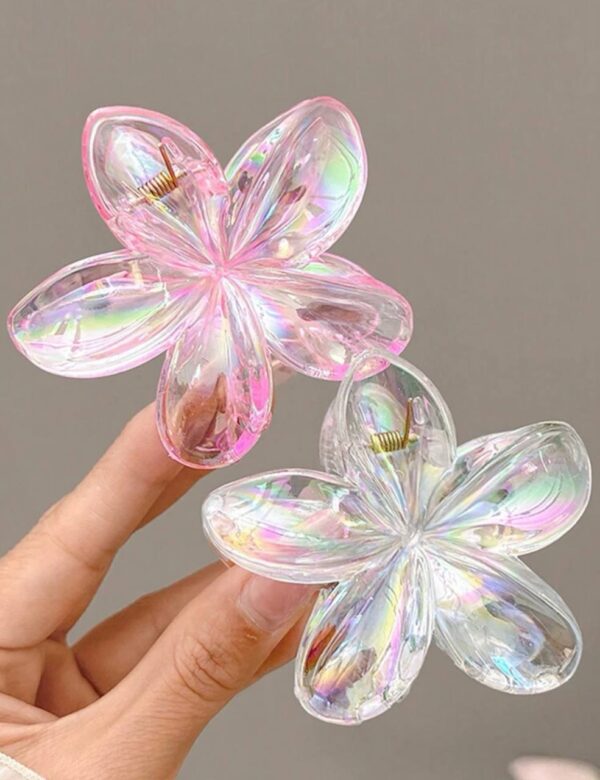 Заколка-краб для волосся «Тропічна квітка» M (7-8 см) прозора райдужна 1 шт