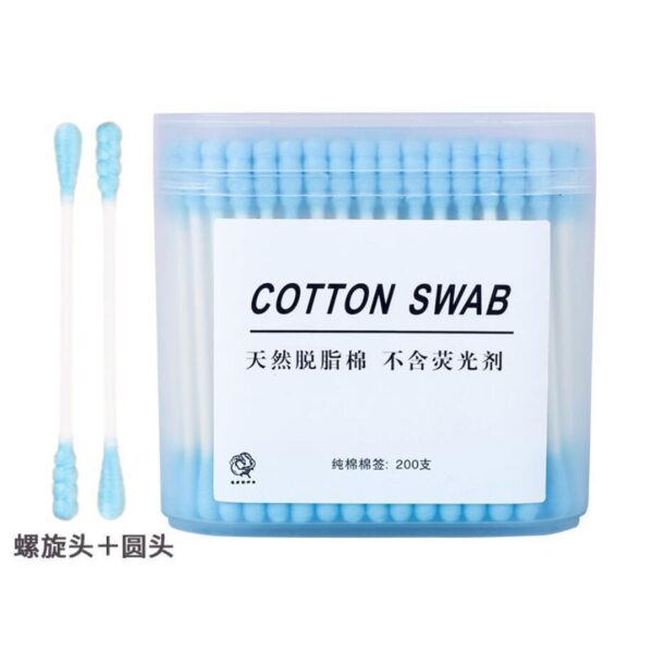 Палички котонові косметичні зі спіральною головкою, 200 шт сині