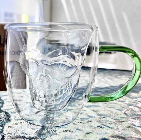 Чашка скляна двошарова "Череп" з кольоровою ручкою, 180 мл 1 шт