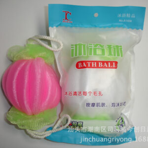 Мочалка для купання кругла, рожево-зелена