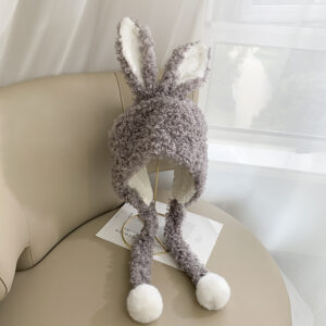 Шапка дитяча з шарфом (2 в 1) "зайчик кучерявий", один розмір, сіра