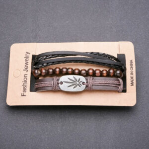 Браслет чоловічий 3 в 1 "Листок" на затяжці