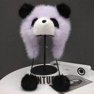 Шапка "Панда" з екохутра лавандова