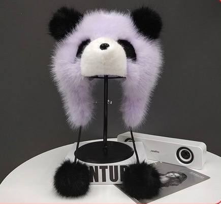 Шапка "Панда" з екохутра лавандова