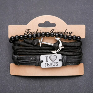 Браслет чоловічий 3 в 1 "I love Jesus" на затяжці