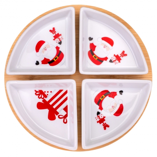 Набір піал на бамбуковій підставці "Турботливий Санта" 21,5 см
