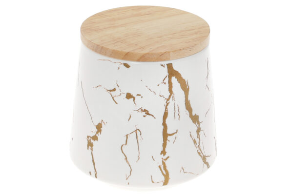 Банка порцелянова "Мармурова Розкіш" 520 мл з бамб. кришкою білий із золотом