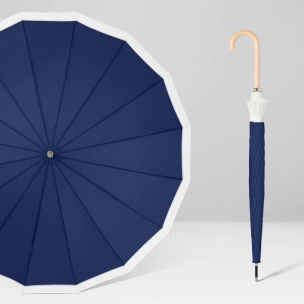 Парасоля-трость півавтомат з кантом з дерев. ручкою 16 спиць D 106 см