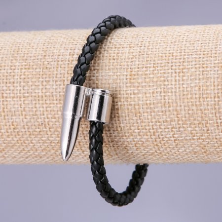 Браслет чоловічий "Куля" еко шкіра чорна s-10мм