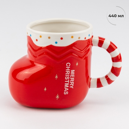 Чашка керамічна Новорічна "Червоний чобіток" 440 мл