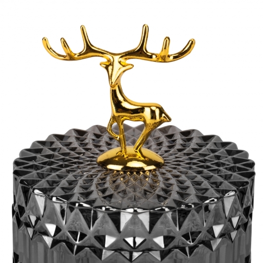 Шкатулка скляна "Золотий олень" 10,5 см сіра