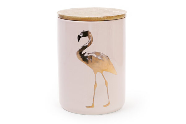 Банка порцелянова "Фламінго" з бамбуковою кришкою, рожевий із золотом 1200 мл