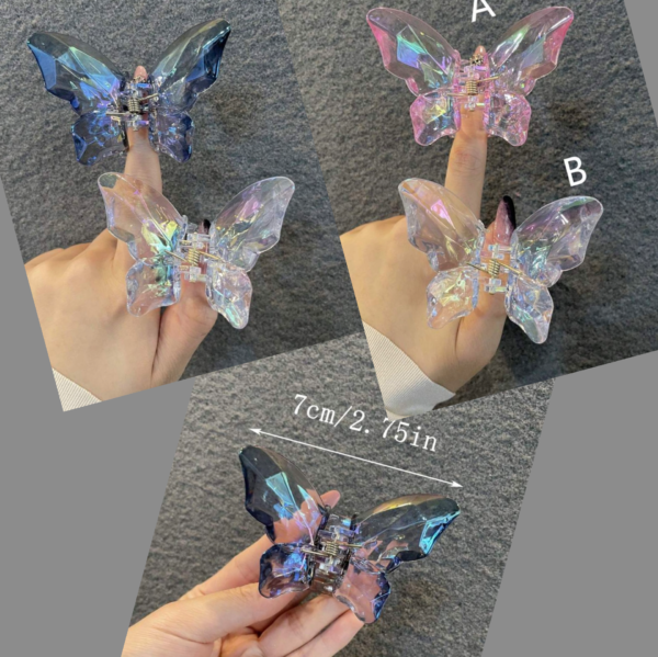 7f7effa9-f34a-48d5-9565-7fb8c92b73e5.png Заколка-краб для волосся "Метелик" M (7 см) прозорий райдужний