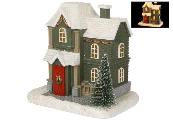 Декор керамічний "Будиночок" із засніженим дахом та LED підсвічуванням 11.5*8*11 см