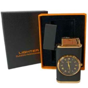 Запальничка газова чорна з кварцовим годинником (турбо-полум'я)