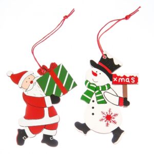 Набір ялинкових прикрас "Дід Мороз та Сніговик" 2 шт (дерево)