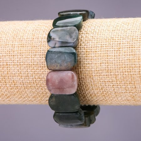 Браслет натур. Агат моховий ланка 18х14 мм стрейч