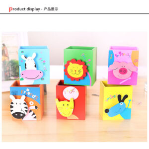 Органайзер канцелярський дерев'яний квадратний зі звірятками