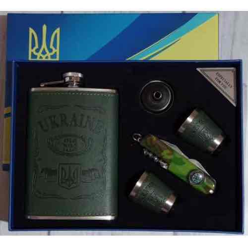 Набір чоловічий подарунковий "UKRAINE" Moongrass 5 в1 (фляга/ чарки/ ніж/ лійка)